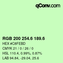 カラーコード: RGB 200 254.6 189.6 | qconv.com