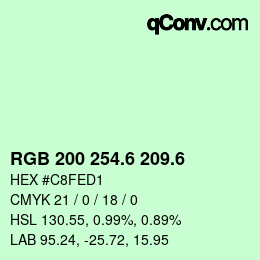 カラーコード: RGB 200 254.6 209.6 | qconv.com