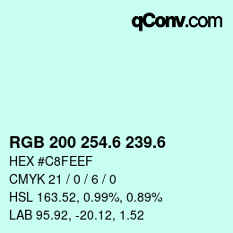 カラーコード: RGB 200 254.6 239.6 | qconv.com