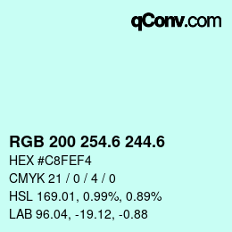 カラーコード: RGB 200 254.6 244.6 | qconv.com