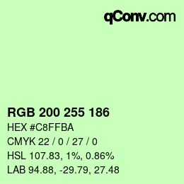 Color code: RGB 200 255 186 | qconv.com