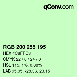 Color code: RGB 200 255 195 | qconv.com