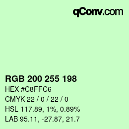 Color code: RGB 200 255 198 | qconv.com