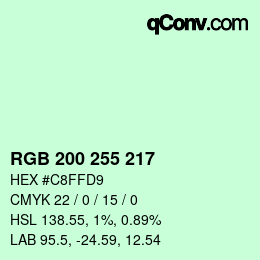 Color code: RGB 200 255 217 | qconv.com