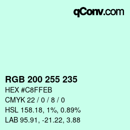 Color code: RGB 200 255 235 | qconv.com