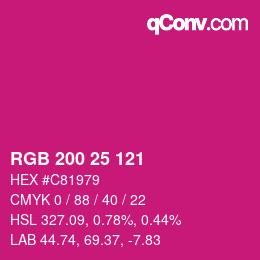 颜色代码: RGB 200 25 121 | qconv.com