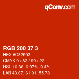 Color code: RGB 200 37 3 | qconv.com