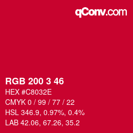 Color code: RGB 200 3 46 | qconv.com