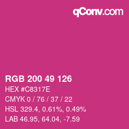 カラーコード: RGB 200 49 126 | qconv.com
