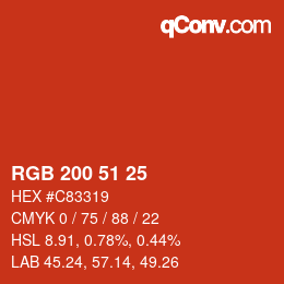 颜色代码: RGB 200 51 25 | qconv.com