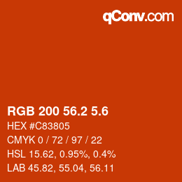 カラーコード: RGB 200 56.2 5.6 | qconv.com