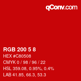 カラーコード: RGB 200 5 8 | qconv.com