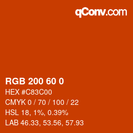 颜色代码: RGB 200 60 0 | qconv.com