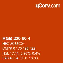 颜色代码: RGB 200 60 4 | qconv.com