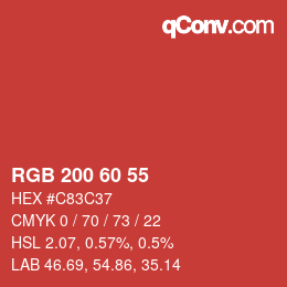 颜色代码: RGB 200 60 55 | qconv.com