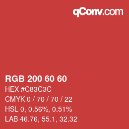 颜色代码: RGB 200 60 60 | qconv.com