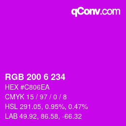 Color code: RGB 200 6 234 | qconv.com