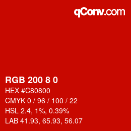 Color code: RGB 200 8 0 | qconv.com