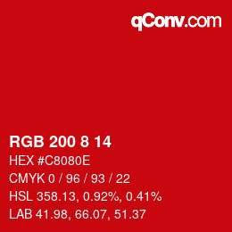 Color code: RGB 200 8 14 | qconv.com