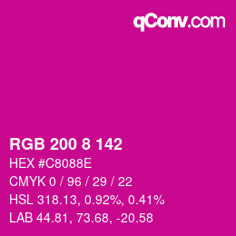 カラーコード: RGB 200 8 142 | qconv.com
