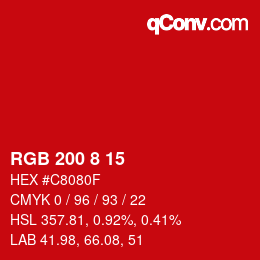 カラーコード: RGB 200 8 15 | qconv.com