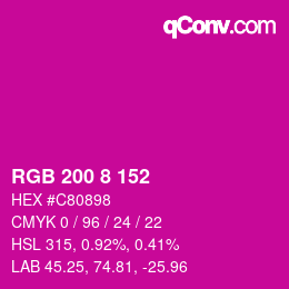カラーコード: RGB 200 8 152 | qconv.com
