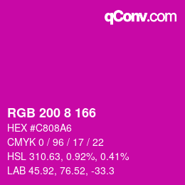カラーコード: RGB 200 8 166 | qconv.com
