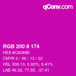 カラーコード: RGB 200 8 174 | qconv.com