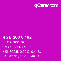 カラーコード: RGB 200 8 192 | qconv.com