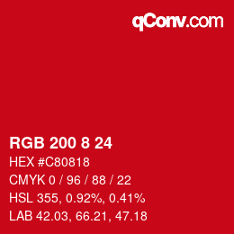 カラーコード: RGB 200 8 24 | qconv.com