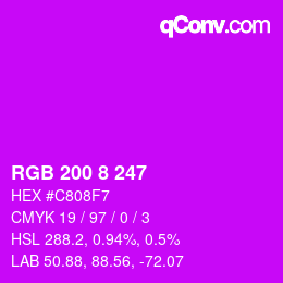 Color code: RGB 200 8 247 | qconv.com
