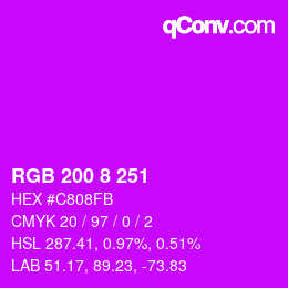 カラーコード: RGB 200 8 251 | qconv.com
