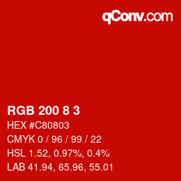 カラーコード: RGB 200 8 3 | qconv.com