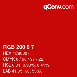 Color code: RGB 200 8 7 | qconv.com