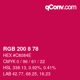 カラーコード: RGB 200 8 78 | qconv.com