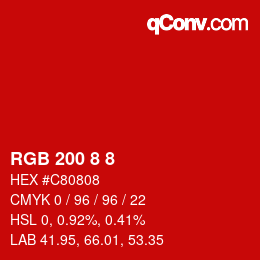Code couleur: RGB 200 8 8 | qconv.com