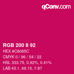 カラーコード: RGB 200 8 92 | qconv.com