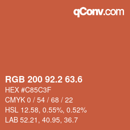 カラーコード: RGB 200 92.2 63.6 | qconv.com