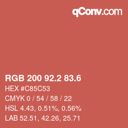 カラーコード: RGB 200 92.2 83.6 | qconv.com