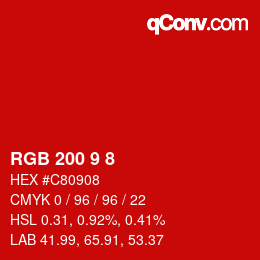 カラーコード: RGB 200 9 8 | qconv.com
