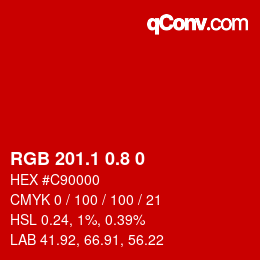 カラーコード: RGB 201.1 0.8 0 | qconv.com