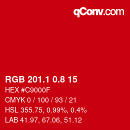 カラーコード: RGB 201.1 0.8 15 | qconv.com