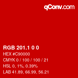 カラーコード: RGB 201.1 0 0 | qconv.com