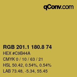 カラーコード: RGB 201.1 180.8 74 | qconv.com