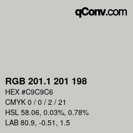 カラーコード: RGB 201.1 201 198 | qconv.com