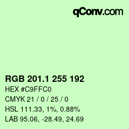 カラーコード: RGB 201.1 255 192 | qconv.com