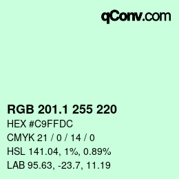 Color code: RGB 201.1 255 220 | qconv.com
