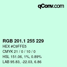 Color code: RGB 201.1 255 229 | qconv.com