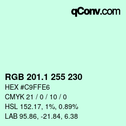 Color code: RGB 201.1 255 230 | qconv.com