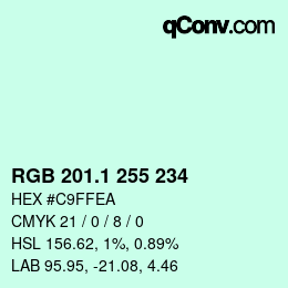Color code: RGB 201.1 255 234 | qconv.com